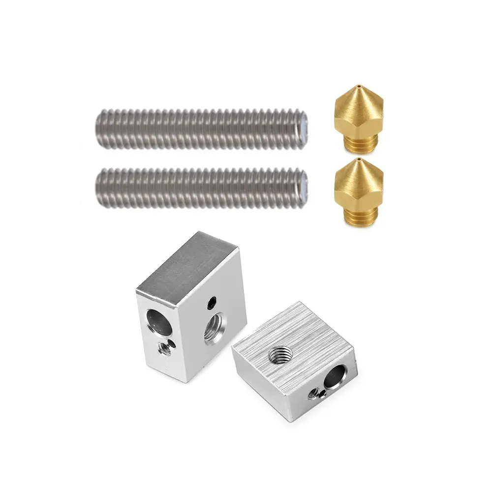 Anet 3D Printer Part 2PCS 0.4mm Extruder Nozzle+2PCS 1.75mm Throat Tube+2PCS Heater Blocks Hotend for Mk8 Makerbot