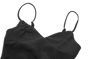 Vendita calda estate vestito Sexy per le donne nero senza spalline alla spalla irregolare pieghettato naturale fatto Chiffon diretto - Product Image 3