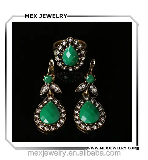 antico Royal a goccia verde foglia pouf accessori hurrem Sultan orecchini gioielli anello set
