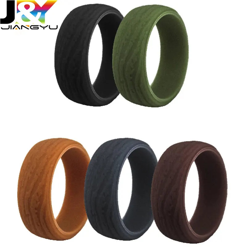 5 pack Silicone Wedding Ring Band for men Bark Texture Rubber Wedding Bands Rings 8.7mm Width