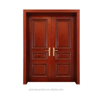 Panel de MDF de doble entrada de madera maciza tradicional, puerta principal Exterior moderna para villas, casas, apartamentos y hoteles, puertas listas para usar en China - Product Image 1