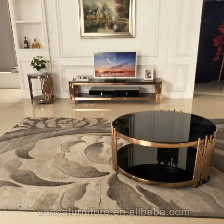 Elegant Gold Stainless SteelベースLivingルームCoffee TableためHome Used