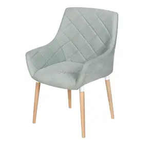 High Quality Latest Diamond-Type Lattice Design Fabric Dining Chair With Armrest Beech Legs
