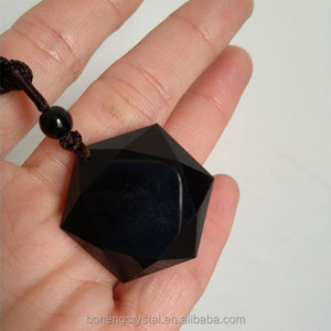 Negro obsidiana colgante piedra seis Awn estrella collar joyería colgante - Product Image 2