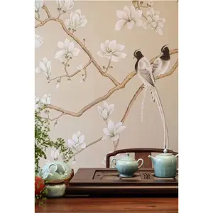 Design de flor chinês pintado à mão parede de seda
