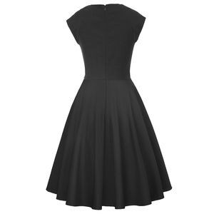 BP000586 <span class=keywords><strong>Belle</strong></span> <span class=keywords><strong>Poque</strong></span>-vestido Retro acampanado de manga corta y cuello en V para mujer, Color negro Vintage - Product Image 2