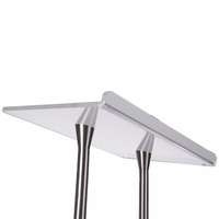 Podio de Acrílico para Muebles Comerciales con Superficie Transparente y Postes de Acero Plateado