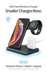 Supporto per caricabatterie <span class=keywords><strong>Wireless</strong></span> 3 in 1 dispositivo di ricarica <span class=keywords><strong>wireless</strong></span> da 15W per caricabatterie da 2.5W per telefono cellulare per orologio pad di ricarica da 2W per auricolare - Product Image 2