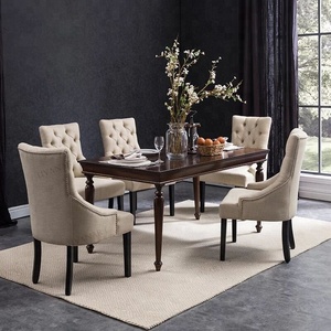 Silla <span class=keywords><strong>de</strong></span> <span class=keywords><strong>Comedor</strong></span> Moderna con Respaldo Alto <span class=keywords><strong>de</strong></span> Tela, Respaldo Acolchado con Botones, Estructura <span class=keywords><strong>de</strong></span> Madera Maciza para Muebles del Hogar y Uso en Restaurantes - Product Image 2