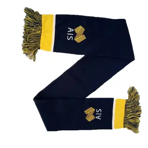 Winter Custom Design Acrylic Jacquard Double Sides Scarves Club Sport Soccer Knitted Winter Football Fan Scarf