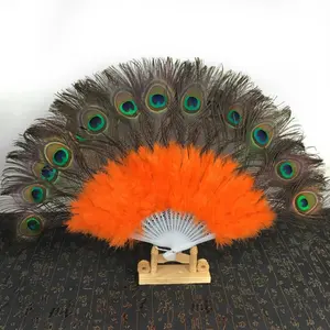 IEF-47 Wholesale 21framwork peacock feather fan turkey feather fan for dancing