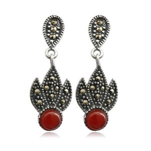 SJ nuevo diseño BJES00812 Tai plata y ágata roja y <span class=keywords><strong>marcasita</strong></span> Retro forma de pavo real pendiente de gota largos para mujeres - Product Image 1