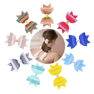 Children Bow Hair Clips Wholesale Girls Glitter Leather Hair Clip Baby Girl Hair Bow Glitter Accessories Hairgrips for Kids