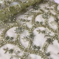 Tela de tul de encaje con cuentas de lentejuelas bordadas a mano, con apliques de flores, diseño de tela brillante para vestido de fiesta