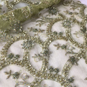 Thời trang hàng đầu tất cả các trên tay thêu sequin đính cườm ren tulle vải với hoa đính shining vải thiết kế đối với đảng dress - Product Image 3