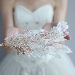 Nuovo Design fatto a mano in pizzo di cristallo damigella d'onore copricapo <span class=keywords><strong>accessori</strong></span> <span class=keywords><strong>per</strong></span> capelli fiore da sposa foglia d'oro copricapo <span class=keywords><strong>per</strong></span> donna - Product Image 6