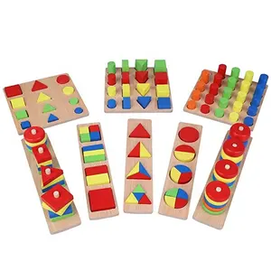 Puzzle Di legno Intellettuale Blocchi di Forma Geometria Building Assemblaggio di Apprendimento Precoce Educativo Giocattolo Sussidi Didattici Montessori