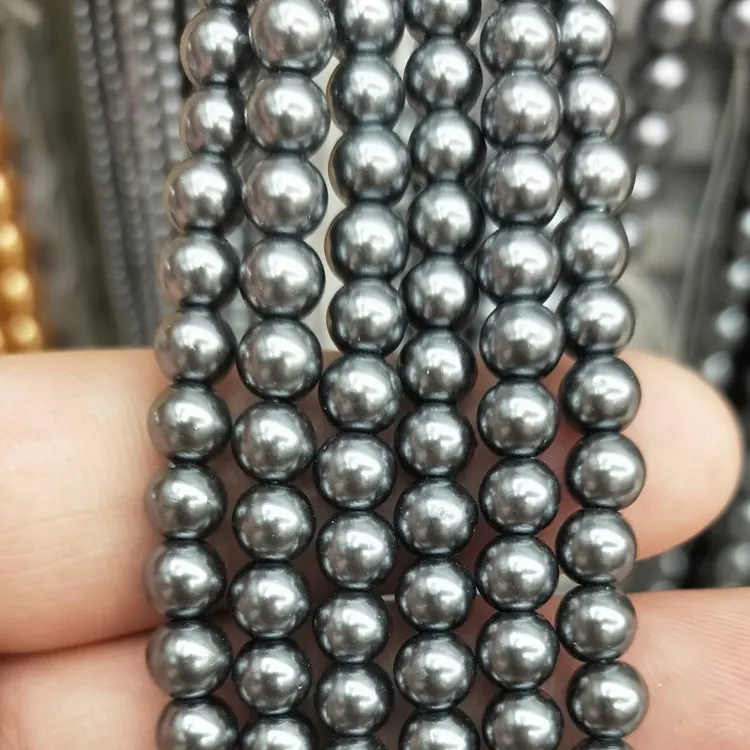 Haosiqi hot sale round colored glaze beads 8 mm bulk Tahitian glass black pearl jewelry