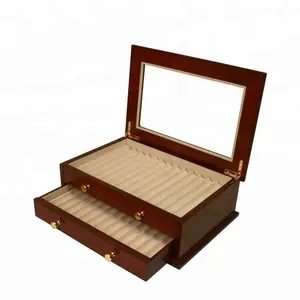 Pen Box 26 Fountain Pens Writing Instruments Case Matte Burlwood Finish with Window