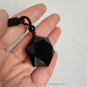 Negro obsidiana colgante piedra seis Awn estrella collar joyería colgante - Product Image 4