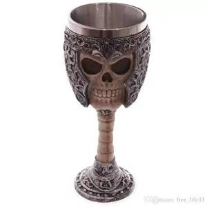3D resina cráneo taza doble pared de acero de resina de beber de la taza personalizada huesos del dragón de Metal de cráneo de copa de vino copa de vidrio taza