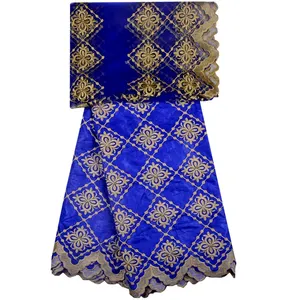非洲锦缎巴赞里希蕾丝面料与石头漂亮刺绣巴赞与 2 码薄纱网蕾丝法国网眼织物 1304