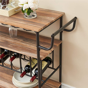 <span class=keywords><strong>Chariot</strong></span> en bois de style rustique industriel pour la cuisine, porte-bouteilles à vin long et large pour 14 bouteilles, accessoire ménager - Product Image 5