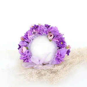 Newborn Baby Floral Bonnet Handmade Flower Hat Photography Props Handmade Blue Ruffle Bonnet Infant Cap Girl Hats Gift