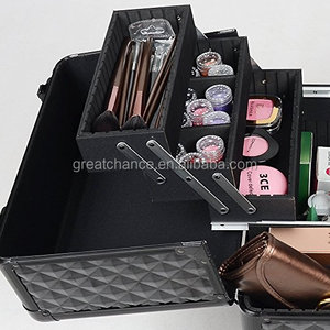 Valigia Professionale <span class=keywords><strong>per</strong></span> Trucco con Ruote, Trolley <span class=keywords><strong>per</strong></span> Cosmetici (Nero a Quadri) - Product Image 4