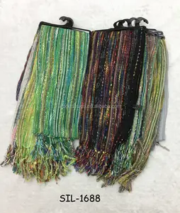 Alibaba wholesales AZO free fantasy girl shawl muffler multicolor knitted polyester handmade confetti shiny lurex ethnic scarf