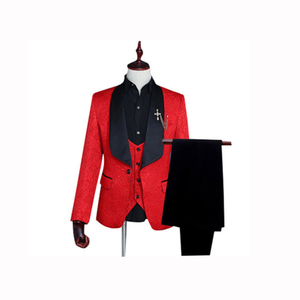 <strong>Red</strong> White Pink <strong>Suit</strong> Men Slim Fit Shawl Collar Men <strong>Suits</strong> for Wedding Fashion Jacquard 3 Piece Prom <strong>Suits</strong> - Product Image 3