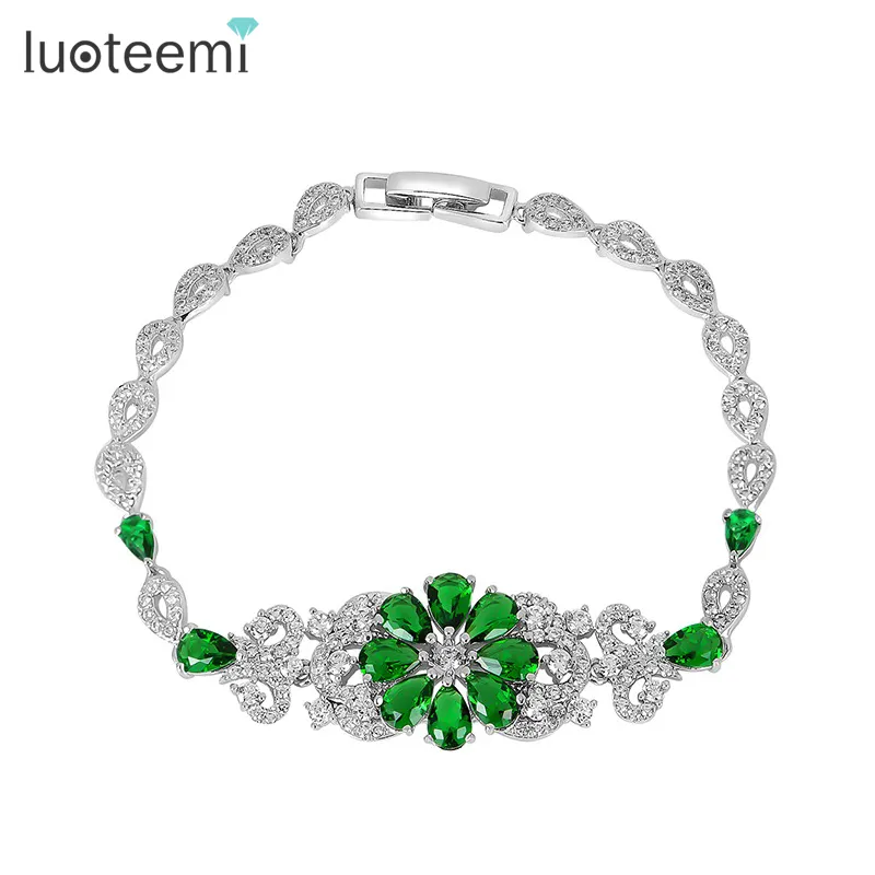 LUOTEEMI 4 Colors New Romantic Beautiful Flower Bracelet Withe Gold Plated Jewelry For Women Charming Bride Wedding Charm Bijoux