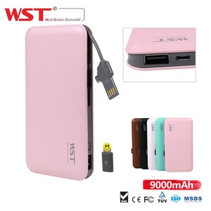 Comercio al por mayor de alta calidad de cuero de LA PU monedero diseño incorporado cable 2 en 1 función durable banco portable - Product Image 3