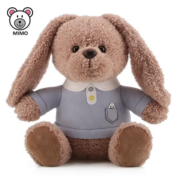 Adorable Brown Long Ear Stuffed Animal Plush Bunny Rabbit Toy With Clothes Custom LOGO Cute Cartoon Kids Soft Toy Plush Rabbit