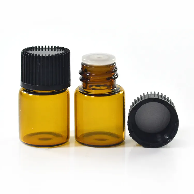 Groothandel Etherische Olie Glazen Fles 1Ml 2Ml 3Ml 5Ml Mini Sample Amber Glazen Flacon Met Innerlijke plug En Schroefdop