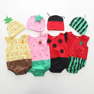 Hao Baby nueva moda 2 pcs fruta chaleco + sombrero al por mayor bebé mameluco