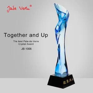 Jadevertu unique Handmade glass K9 crystal awards blue crystal trophy business gift souvenir plaque sport office Business elite