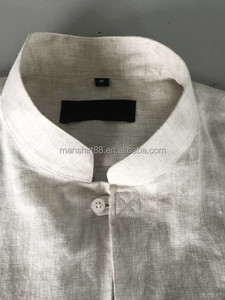 Beige Lino cuello mandarín especial ojal para hombre casual cáñamo vestido camisas - Product Image 5