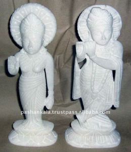 Pure White Double Shinning Makrana Marble Radha Krishna Standing Poistion God Sculpture For Home Decorations - Product Image 1