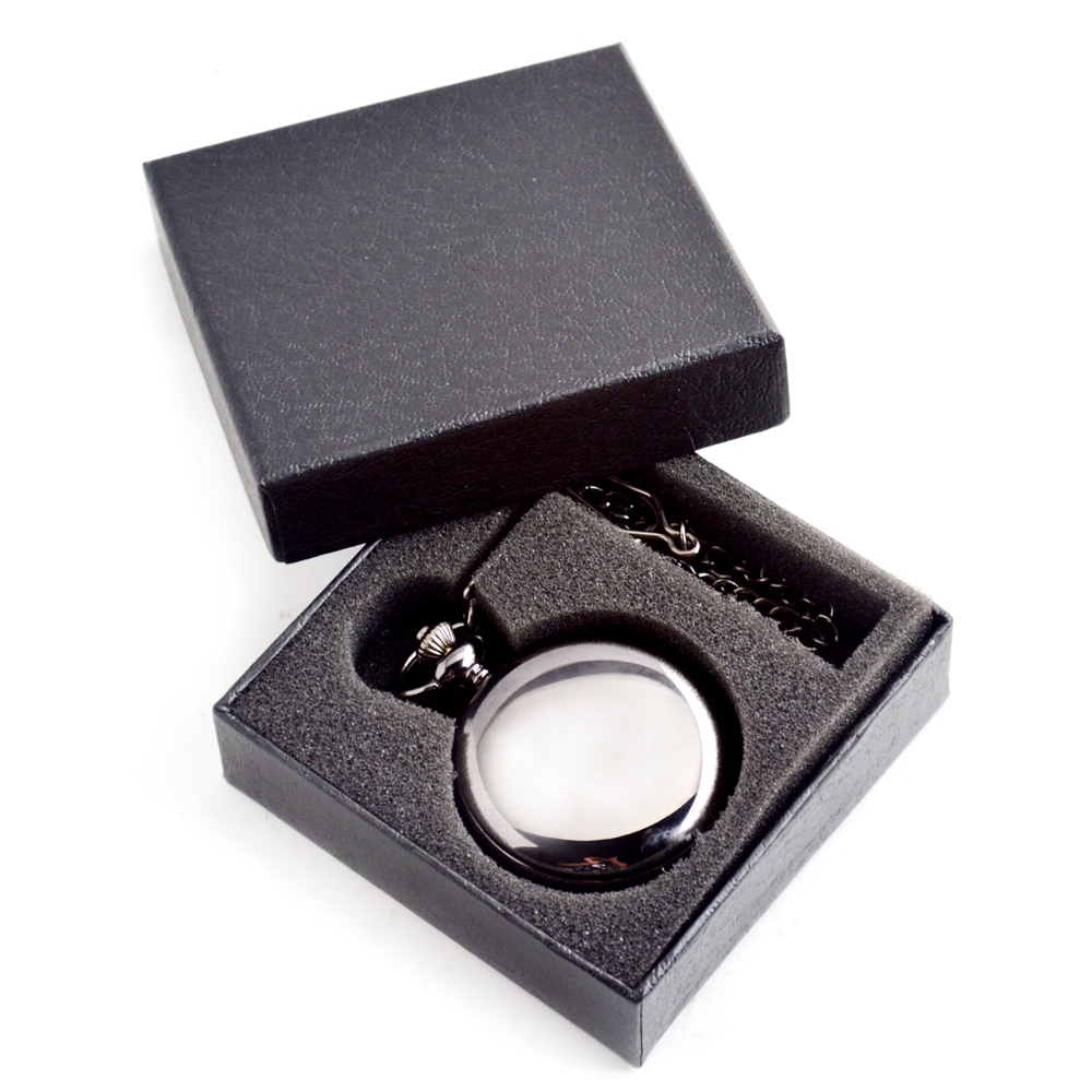 Retro Vintage Smooth Black Quartz Pocket Watch With Chain
