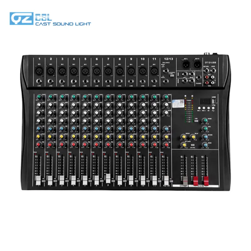 12 Channel usb audio mixer console Mixing Console DJ Mixer with 48V Phantom Power