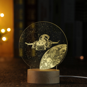 Lampada Notturna <span class=keywords><strong>Luna</strong></span> 3D Elettronica con Base in Legno, Vendita all'Ingrosso - Product Image 3