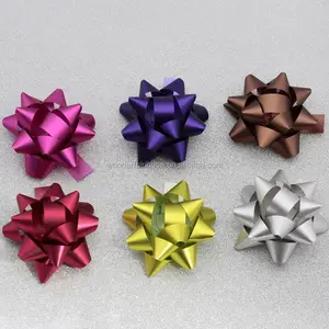 Pita hadiah liburan busur mewah kualitas tinggi dibuat oleh cetakan metalik warna-warni dan kilau poli harga rendah pita busur bintang