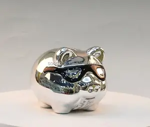 Silber Keramik Mini Sparschwein mit schwarzem Glas