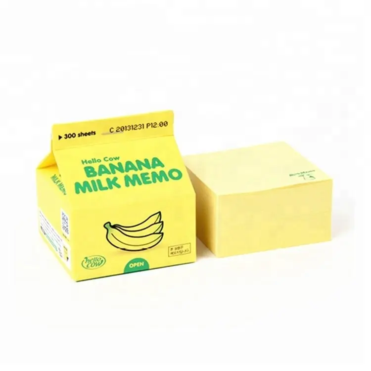 مذكرة مخصصة رخيصة مكعب الموز الحليب المفكرة ورقة لاصقة