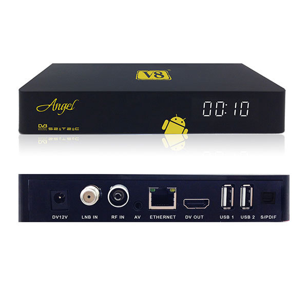 V8 Ángel dvb s2 android tv box DVB-T2/C receptor de satélite kodi14.2 OTT IPTV inteligente andriod tv box