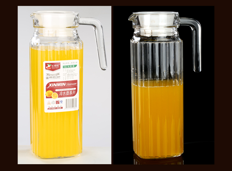 Glass water pitcher/glass teapots/ 1L glass jug with plastic lid.