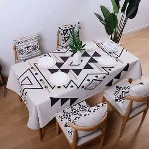黒と白の幾何学的な卸売防水綿リネンテーブルクロステーブルクロス厚いテーブルクロス