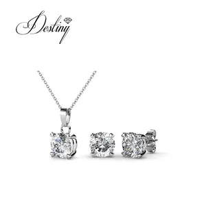 Destiny Jewellery fashion elegant jewelry wedding pendant necklace and earrings set for women mad with Sparkling Crystals
