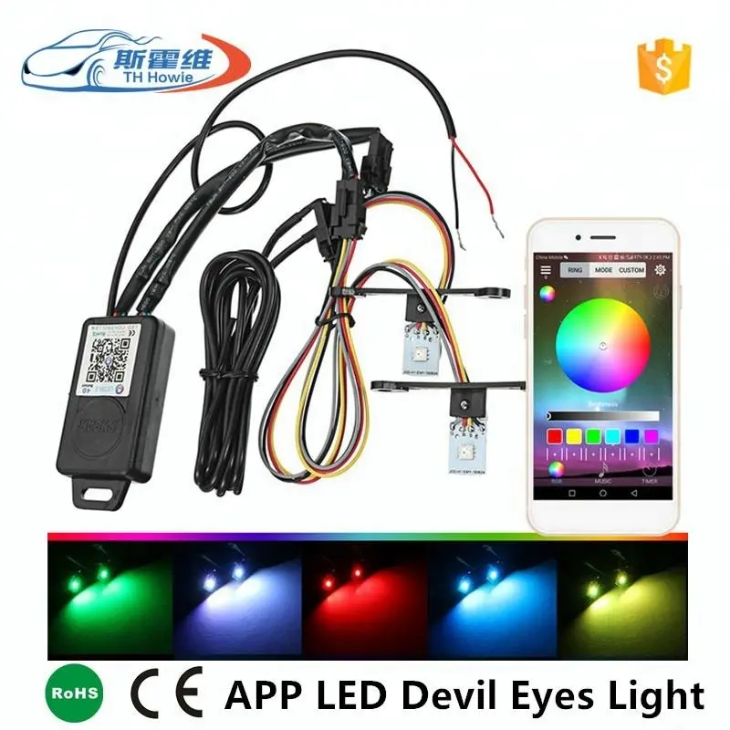 سيارة Led الشيطان عيون ضوء RGB تغيير بواسطة APP تحكم اتصال السيارات روك ضوء ل HID جهاز عرض مزود بإضاءة زينون عدسة العين مصباح DC 12V